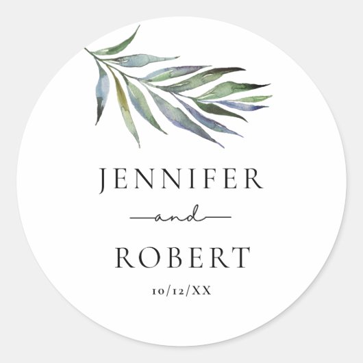 Greenery Olive Branch Waterverf Wedding Ronde Sticker (Voorkant)