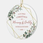 Greenery Ons eerste kerstfeest als mama en papa Keramisch Ornament (Links)