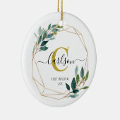 Greenery Personalized First KerstName Initiaal Keramisch Ornament (Rechts)