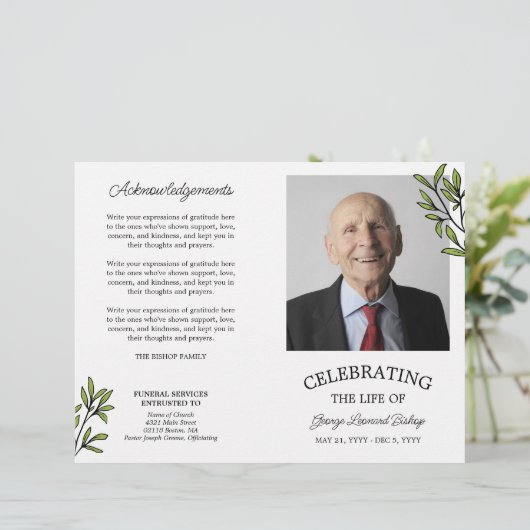 Greenery Photo Celebration of Life Funeral (Staand voorkant)