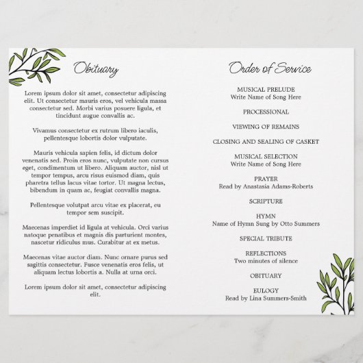 Greenery Photo Celebration of Life Funeral (Achterkant)