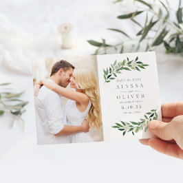 Greenery Photo Save the Date Kaart
