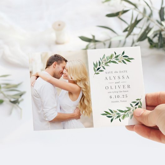 Greenery Photo Save the Date Kaart