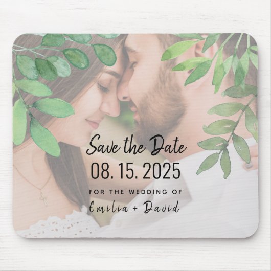 Greenery Photo Wedding Save the Date Muismat (Voorkant)