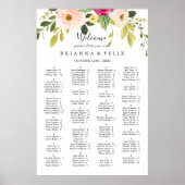 Greenery Pink Blush Alfabetical Seating Chart Poster (Voorkant)