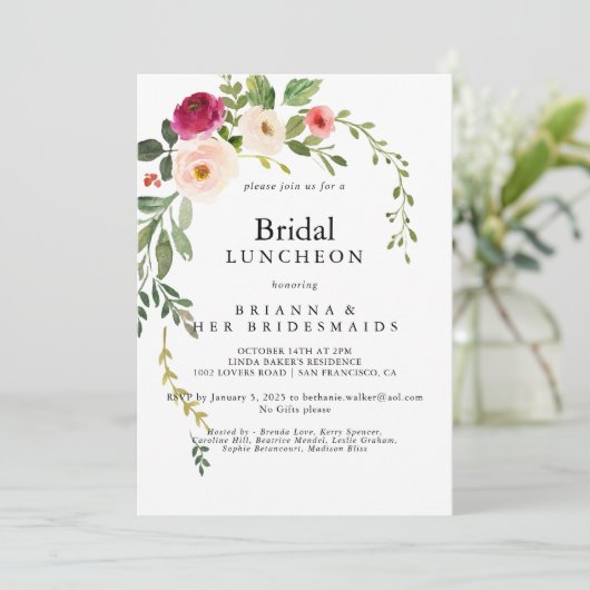 Greenery Pink Blush Bridesmaids Luncheon Shower Kaart (Staand voorkant)