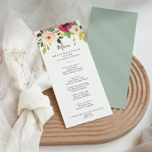 Greenery Pink Blush Floral Dinner Menu