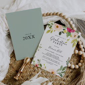Greenery Pink Blush Floral Graduation Party Kaart