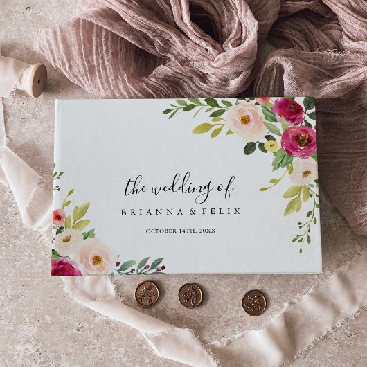 Greenery Pink Blush Floral Wedding Gastenboek