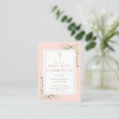 Greenery Pink First Heilige Commune Prayer Kaart Contactkaartje (Staand voorkant)