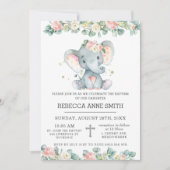 Greenery Pink Floral Elephant Baptism Christening Kaart (Voorkant)