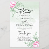 Greenery Pink Flowers Gold Modern Wedding Ceremony (Voorkant)