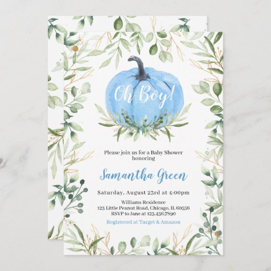 Greenery pompoen Baby shower Kaart (Voorkant / Achterkant)