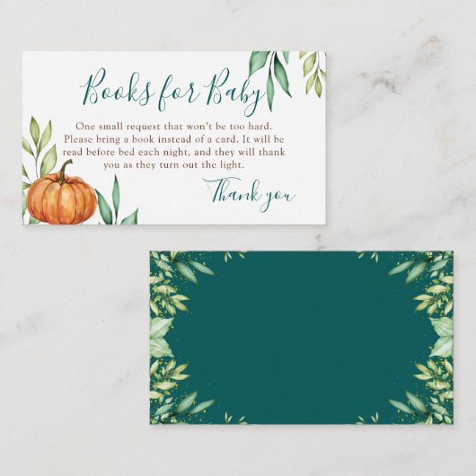 Greenery Pumpkin Autumn Baby shower Books for Baby Informatiekaartje (Voorkant / Achterkant)