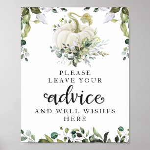 Greenery Pumpkin Baby shower Advice Sign Poster
