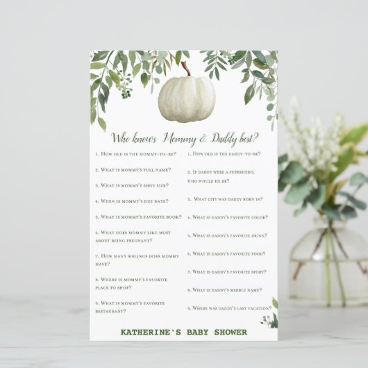 Greenery Pumpkin Baby shower Game PRINED (Staand voorkant)