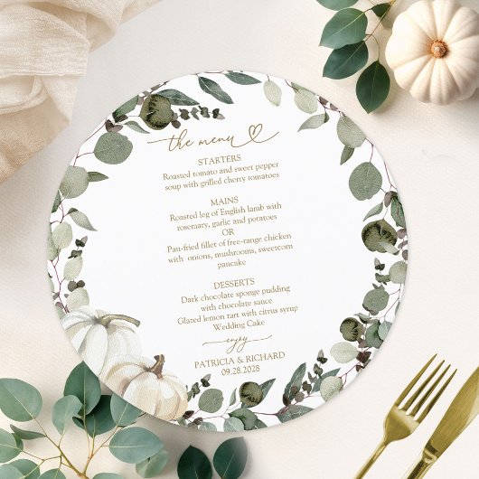 Greenery Pumpkin Circle Wedding Menu Kaart