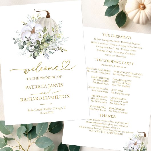 Greenery Pumpkin Fall Wedding Ceremony Programma