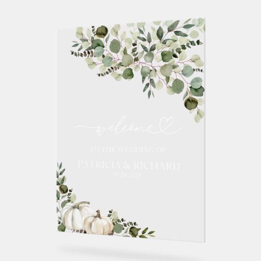 Greenery Pumpkin Fall Wedding Welkom Acryl Bord (Hoek)