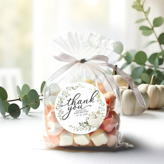 Greenery Pumpkin Herfst Baby shower Hartelijk dank Ronde Sticker