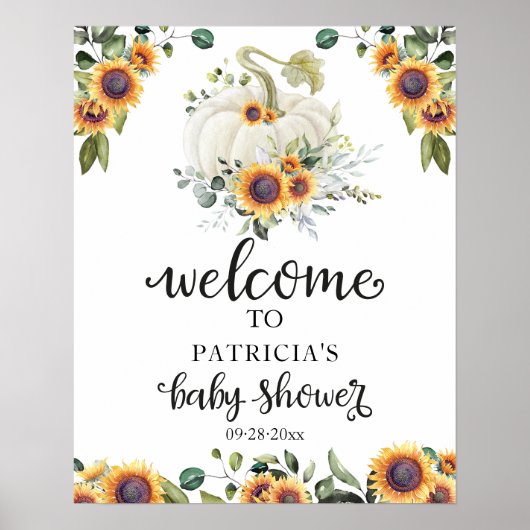 Greenery Pumpkin Herfst Baby shower Welkom Poster (Voorkant)