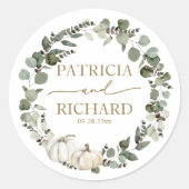 Greenery Pumpkin Krans Fall Wedding Ronde Sticker (Voorkant)