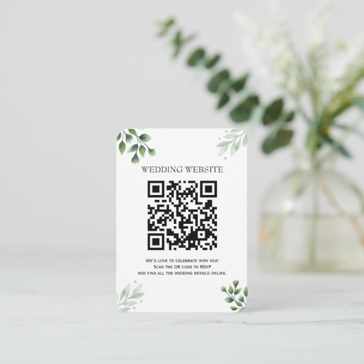 Greenery QR Code et boîtier photo Invitation (Debout devant)
