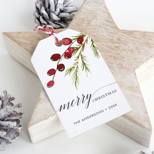 Greenery Red Berries Holiday Cadeaulabel