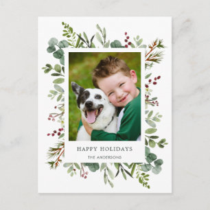 Greenery Red Berries Holiday Foto Briefkaart