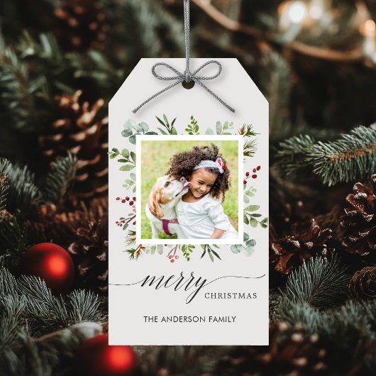 Greenery Red Berries Holiday Foto Cadeaulabel