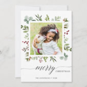 Greenery Red Berries Holiday Fotokaart Feestdagenkaart (Voorkant)