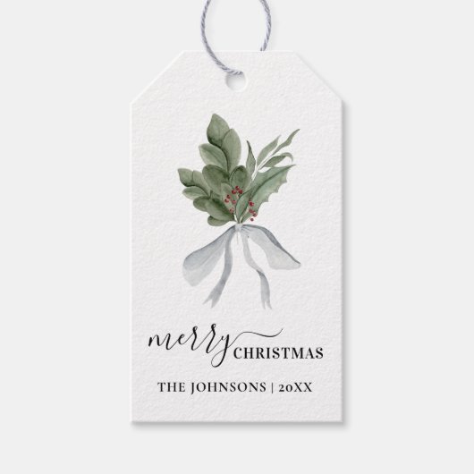Greenery Red Berries Holiday Gift Labels Cadeaulabel (Voorkant)