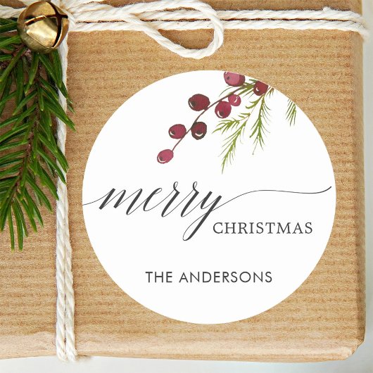 Greenery Red Berries Holiday Ronde Sticker