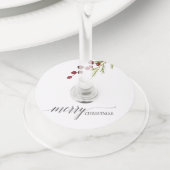 Greenery Red Berries Holiday Wijnglaslabel (Dichtbij)