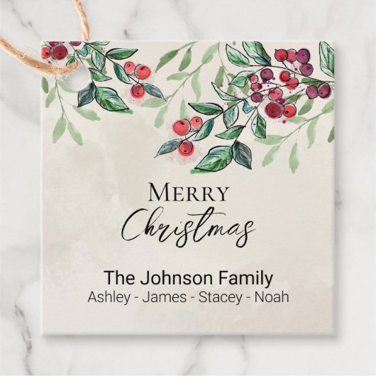 Greenery Red Berries kerstfeestdag Gift Labels (Voorkant)