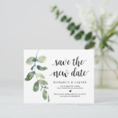 Greenery, red de nieuwe datum, bruiloft uitgesteld briefkaart (Staand voorkant)