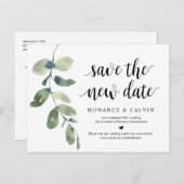 Greenery, red de nieuwe datum, bruiloft uitgesteld briefkaart (Voorkant / Achterkant)