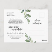 Greenery, red de nieuwe datum, bruiloft uitgesteld briefkaart (Achterkant)