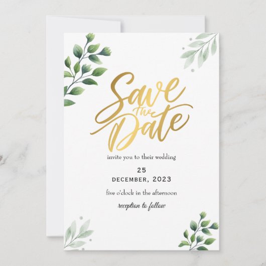 Greenery Romantic Save the Date Uitnodiging (Voorkant)