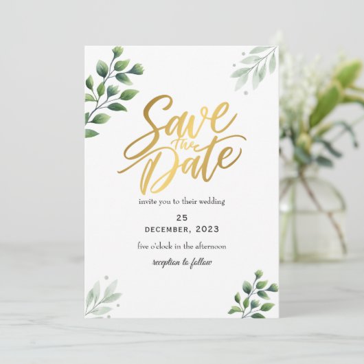 Greenery Romantic Save the Date Uitnodiging (Staand voorkant)