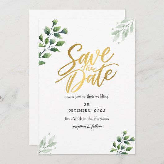 Greenery Romantic Save the Date Uitnodiging (Voorkant / Achterkant)