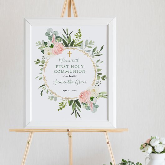 Greenery roze first communiqué baptisme welkomstte poster