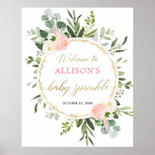 Greenery roze meisje baby sprinkle welkomstbord poster