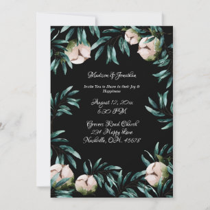 Greenery Rozen Black Background Elegant Wedding Kaart