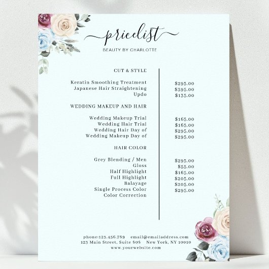 Greenery Rozen Salon Price List Poster