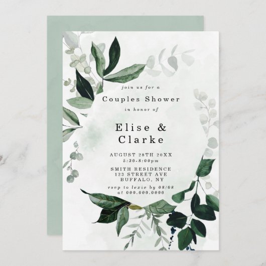 Greenery Rustic Eucalyptus Couples Shower Invites (Voorkant / Achterkant)