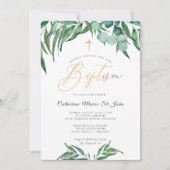 Greenery Rustic Eucalyptus Faux Gold Baptisme Kaart (Voorkant)