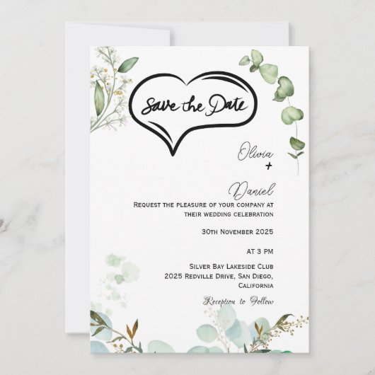Greenery Rustic Save The Date Invitation (Devant)