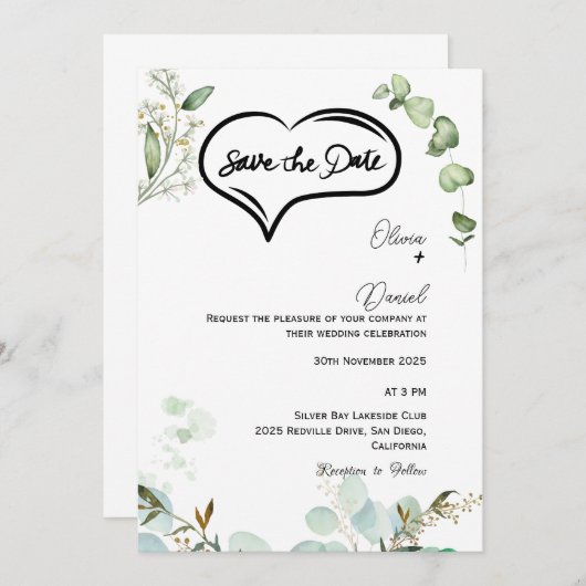 Greenery Rustic Save The Date Invitation Kaart (Voorkant / Achterkant)