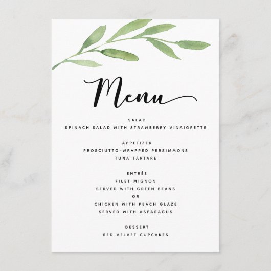 Greenery Rustic Simple Elegant Waterverf Wedding Menu (Voorkant)
